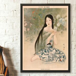 Japonská umělecká reprodukce “The Time When Hydrangeas Bloom” od Kaburagi Kiyokata