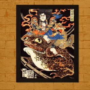 Japonská umělecká reprodukce “Tenjiku Tokubei Riding a Giant Toad” od Utagawa Kuniyoshi